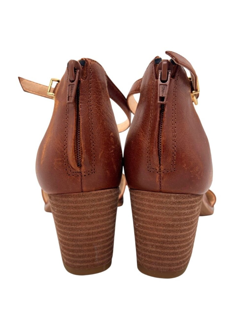 Clarks Brown Leather Ankle Strap Sandals Womens Size 9 Block Heel Open Toe Tan - Picture 7 of 13